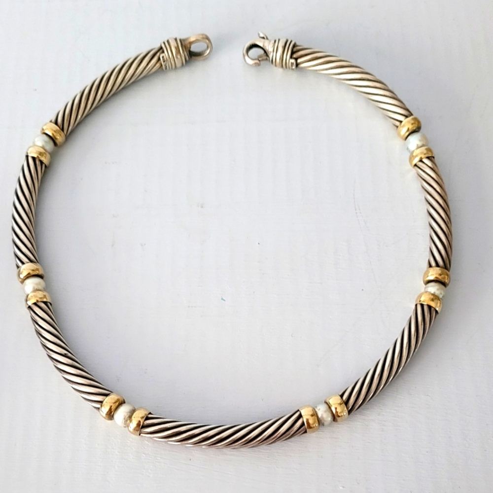 David Yurman Two-Tone Pearl Chocker Necklace